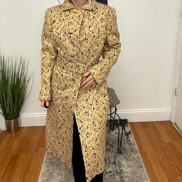 1970s Saks fifth Avenue floral hippie belted trenchcoat